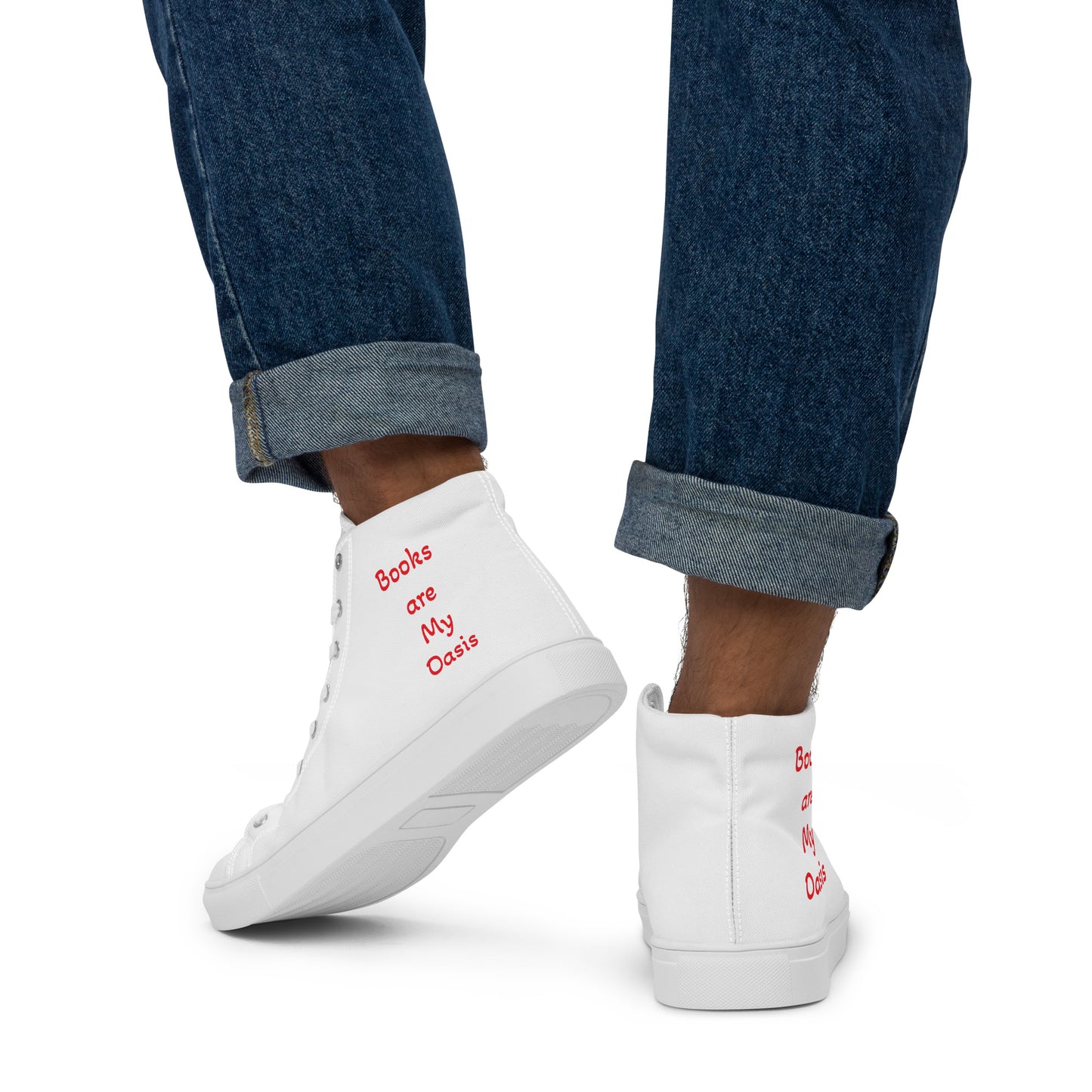 Men’s high top canvas shoes - Books are My Oasis - Red