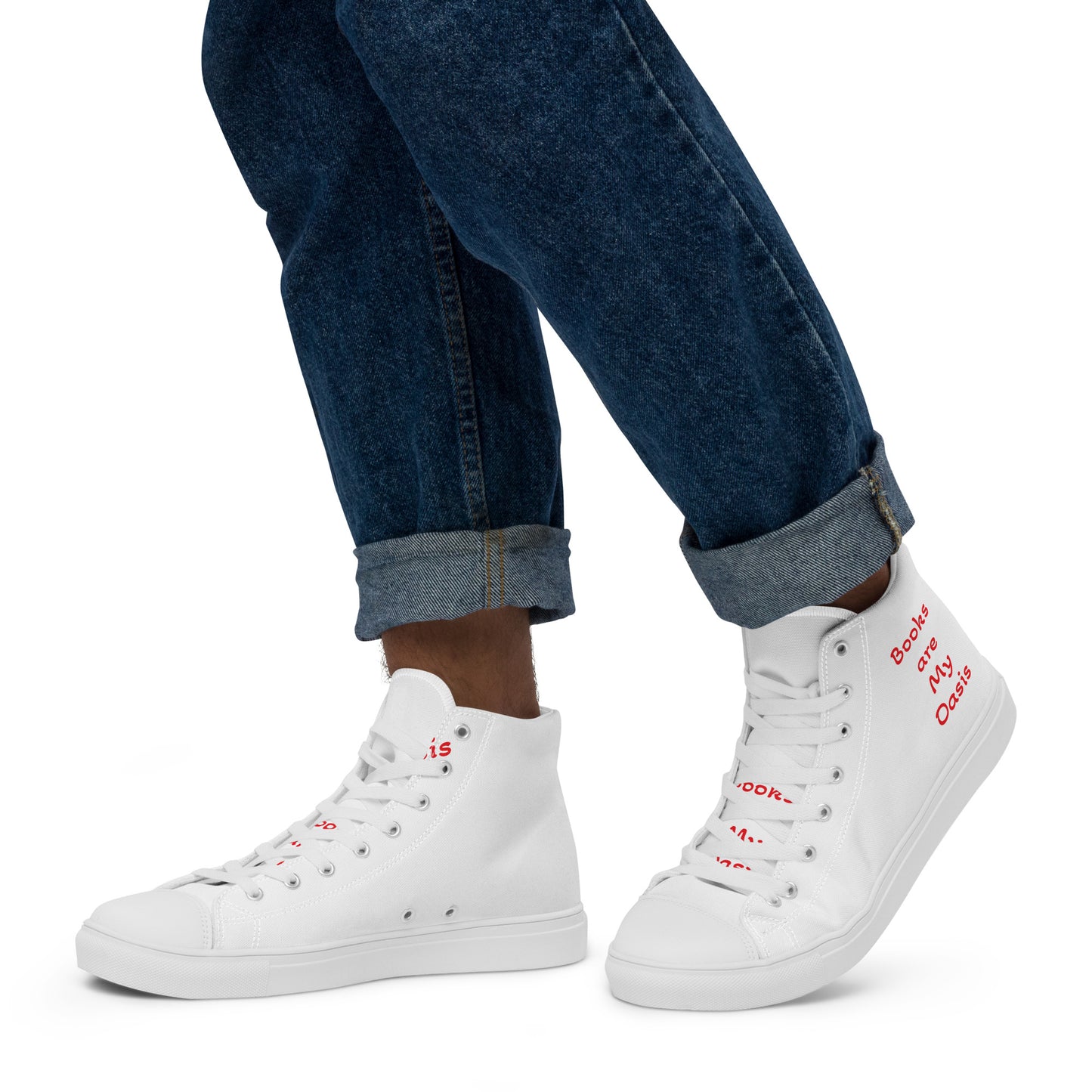 Men’s high top canvas shoes - Books are My Oasis - Red