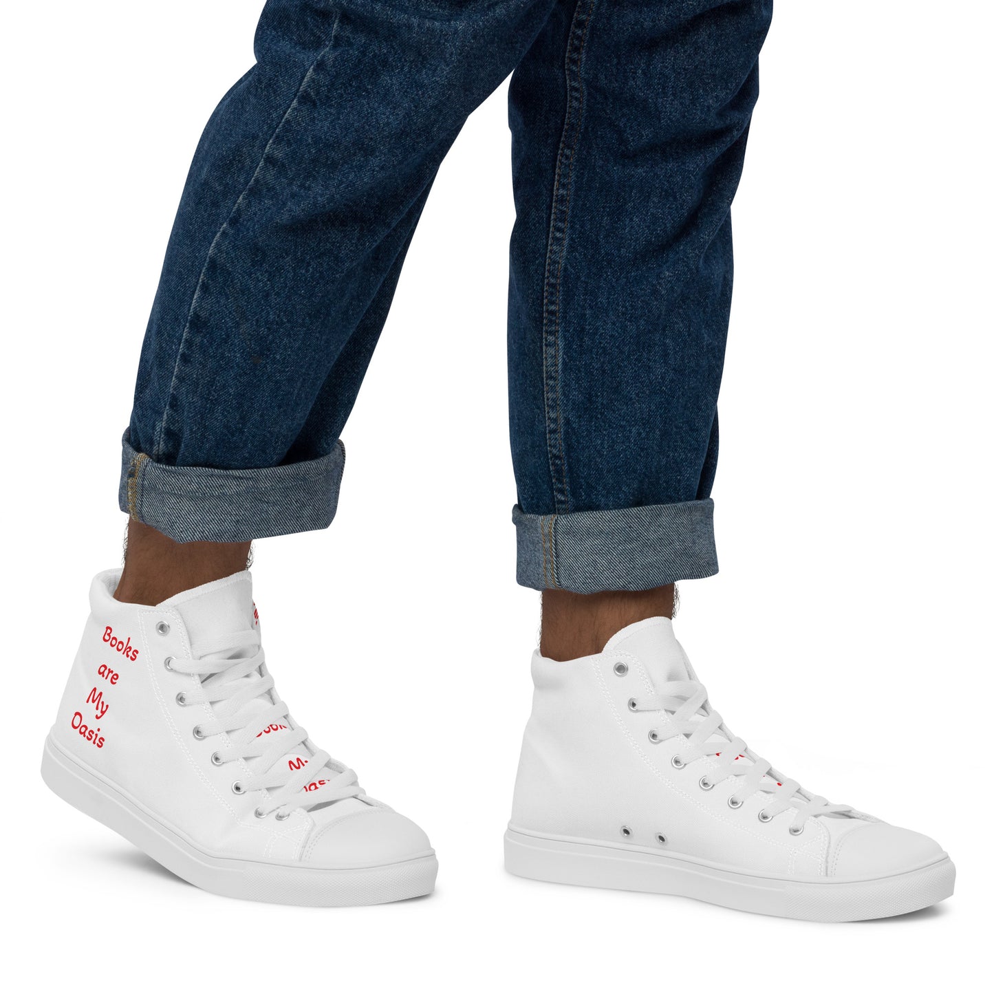 Men’s high top canvas shoes - Books are My Oasis - Red